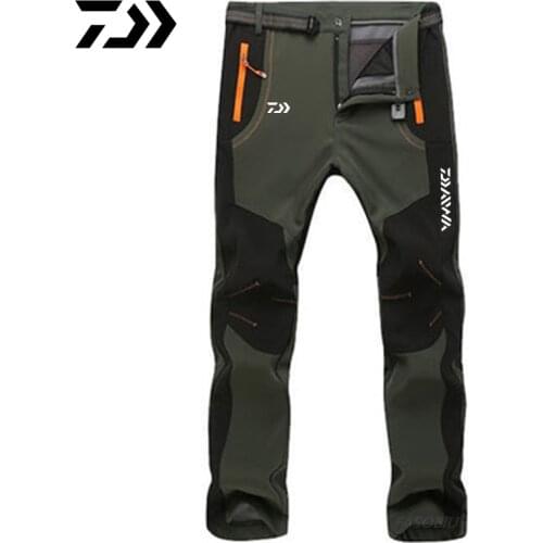 Daiwa Autumn Winter Windproof Waterproof Plus Velvet Fishing Pants Outdoor Sport Mountaineering Breathable Mens Warm Trousers