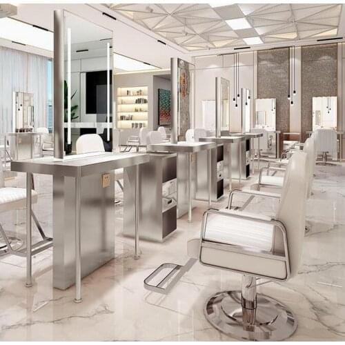 Barbershop mirror salon mirror with light hair salon dedicated shop hot dyeing stainless steel table hair cutting mirror