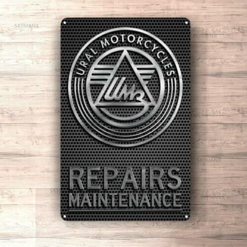 Flat Metal Poster Tin Sign (Not 3D) - Ural Motorcycle Repairs Maintenance Sign Wall Decor