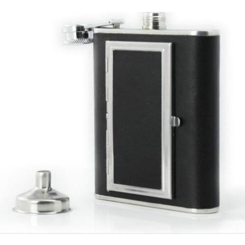 Portable Stainless Steel 6oz Leather Hip Flask Whiskey Liquor Metal Alcohol Flask Metal Liquor Bottle With Cigarette Tube Box