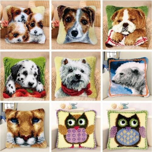Prajna Cartoon Animal Latch Hook Rug Kit Cushion Latch Hook Pillow Mat Craft Cross Stitch Needlework Crocheting Embroidery Hobby