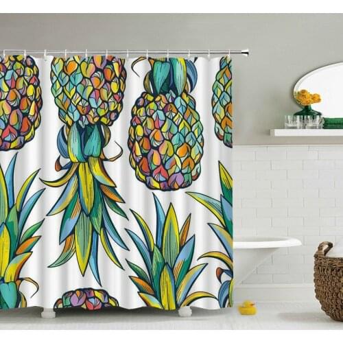 Pineapple Flowers Plants Shower Curtains 3d Bathroom Curtain Waterproof With Hooks Print Polyester Cloth Bath Home Decor Screen