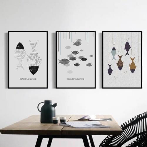 Modern Abstract Picture Home Decor Nordic Canvas Painting Wall Art Prints Minimalist Fish Posters for Dinning Room Kitchen