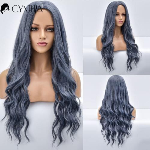 Purple Long Ombre Wavy Natural Synthetic Wigs For Women Daily Fiber Heat Resistant Cosplay Party Colorful Hair Female Wig