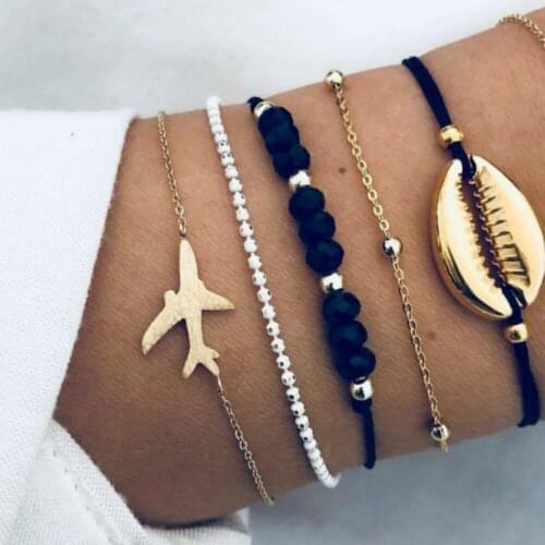 5pcs/set Bohemian Beads Strand Bracelets Vintage Fashion Crab Turtle Heart Bracelets Bangles Sets For Women Jewelry