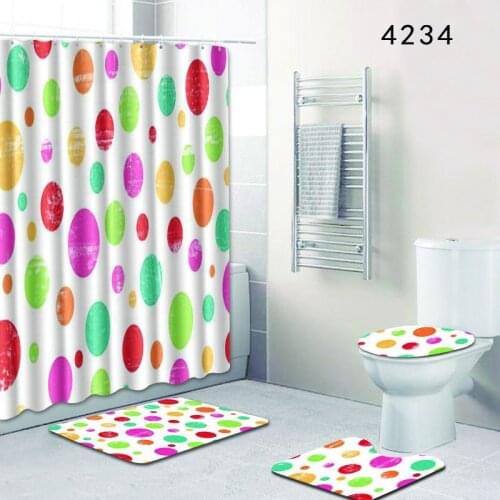 Muzzi Circle Pattern Polyester Bathroom Waterproof Shower Curtains With Plastic 12 Hooks +carpet mat set