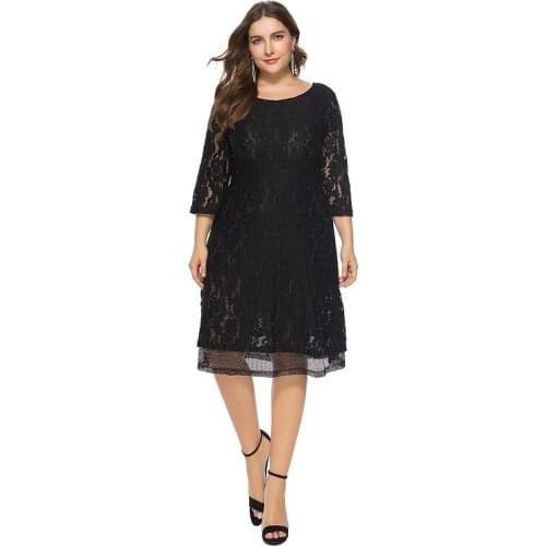 Women clothing o-neck dresses european women dresses plus size xl-6xl clothing lace party-dress 5297