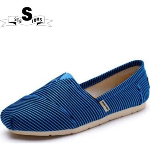 Women canvas shoes solid color female moccasins slip on loafers striped blue design unisex Walking shoes Chaussure Femme twm0138