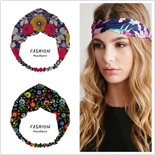 2021 Women Bohemia Hair Accessories Girls Flower Bezel Hairbands Adult Summer Autumn Wide Cross Knot Hair Bands Head Hoop