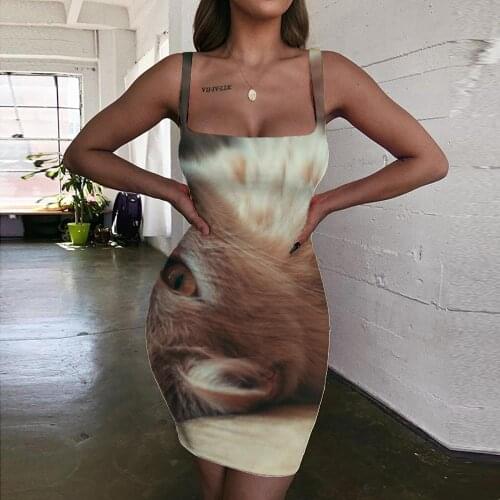 Giyu Brand Animal Dress Women Cat 3d Print Harajuku Vestido Sexy Cool Halter Sleeveless Womens Clothing Party Beach Korean Style