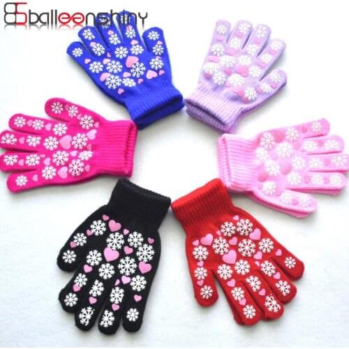 Balleenshiny Winter Baby Boys Girls Snowflake Knitted Gloves Warm Rope Full Finger Mittens Gloves For Children 6-11Y Kids Gloves