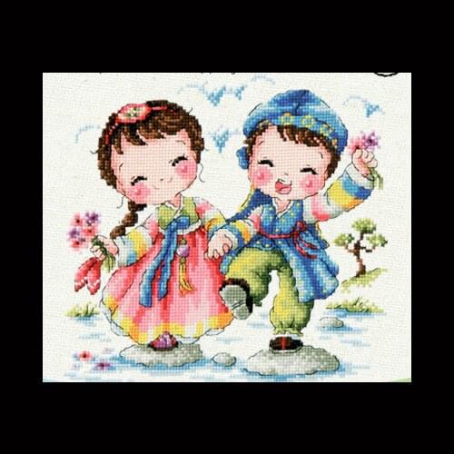 Gold Collection Lovely Counted Cross Stitch Kit The Couple on the Stepping Stone Bride and Groom Love Wedding SO
