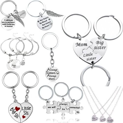 1/2/3PCs Sister Keyrings Engraved Words Love Heart Charm Pendant Keychains Family Women Best Friends Jewelry Friendship Gift Hot