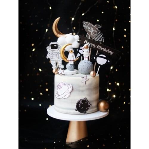 1PCS Baby Boy Space Aviation Astronaut System Cake Topper Happy Birthday Dessert Table Dress Up Plugin Party Cake Decor Supplies