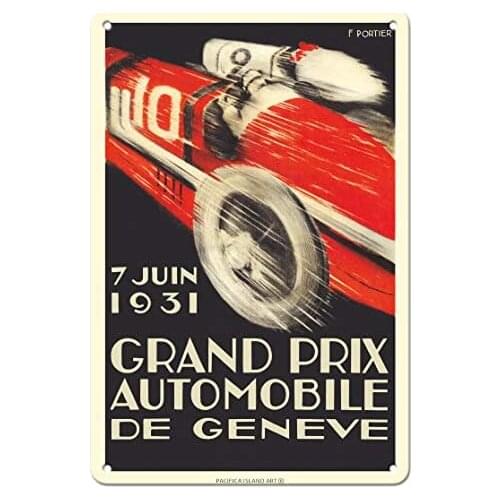1931 Geneva Grand Prix - Switzerland - Car Racing Poster by Francis Portier - Metal Sign