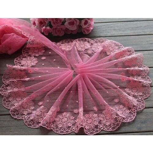 2 Yards Lace Trim Floral Embroidered Peachy Pink Tulle Lace Trim 7.48 Inches Wide High Quality