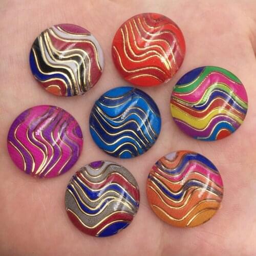 20pcs 20mm Round Resin Colorful Wave Pattern Flatback Rhinestone Ornaments DIY Wedding Appliques Craft SF757