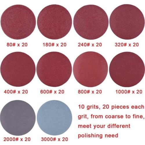 200Pcs 50mm 2 Inch Sander Disc Sanding Discs 80-3000 Grit Paper with 1Inch Abrasive Polish Pad Plate + 1/4 Inch Shank for Rotary