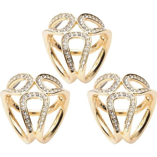 3Pieces Womens 3-ring Rhinestone Scarf Ring Clip Slide Buckle Jewelry Golden