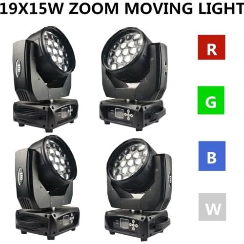 4PCS/ 19x15w Zoom moving head light rgbw 4-in-1 Zoom wash lights 5-60 degrees zoom disco light
