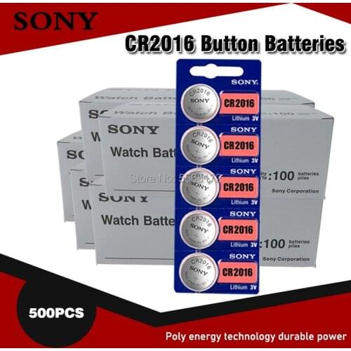500pcs SONY CR2016 Cell Coin Button Batteries LM2016 BR2016 DL2016 CR 2016 3V Watch Themometer Coin Button Lithium Batteries