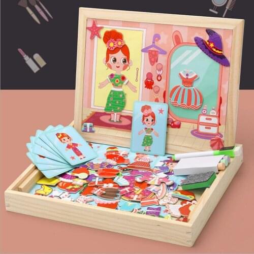Wooden Montessori Educational Magnetic Jigsaw Game Toys Gift Childrens Magnetic Animal Puzzles Circus Drawing Busy Board LHB06