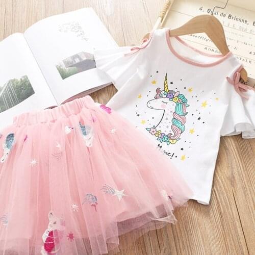 Unicorn Baby Girl Kids Outfits Girls Dress 2pc Clothes Set Summer Tshirt + Skirt Children Dresses for Girl 3-8 Years Party Dress