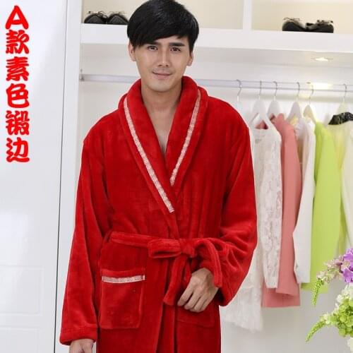 Flannel robe men robe big size pajamas home bathrobe lengthened thicker