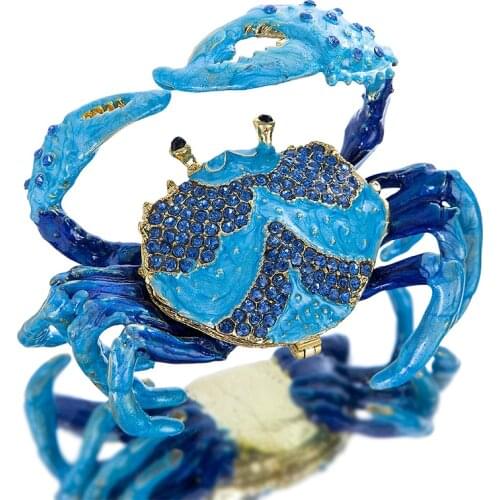 H&D Hand-Painted Crab Bejeweled Trinket Box Hinged Animal Decorative Ring Holder Figurine Box Jewelry Storage Home Wedding Decor