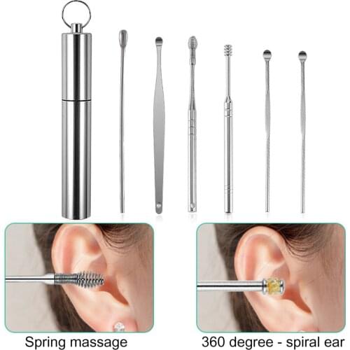 Ear Wax Pickers Stainless Steel Earpick Wax Remover Ear Pick Cleaner Spoon Earwax Removal Tools Ear Care Accessory 6pcs