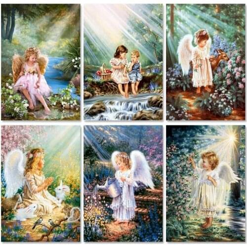 GATYZTORY Frame Picture Diy Painting By Numbers Kits Child Angel Acrylic Wall Art Home Decors Coloring By Numbers 60x75cm