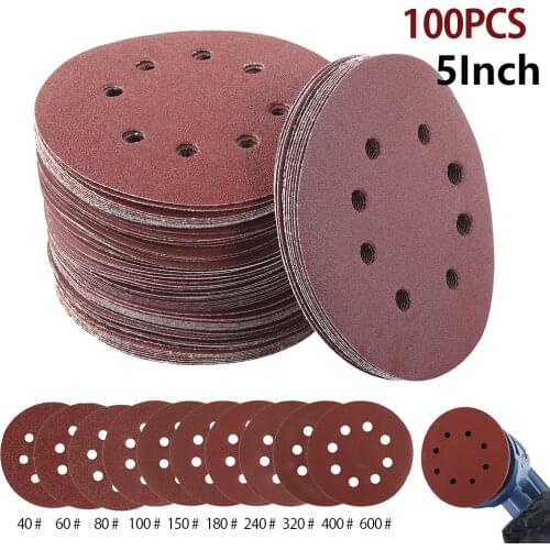 60/80/100pcs 5Inch 125mm Round Sandpaper Eight Hole Disk Sand Sheets Grit 40-600 Hook and Loop Sanding Disc Abrasives for Polish