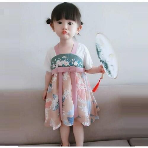 Chinese Style Summer Infant Girls Clothes Baby Toddler Girl Princess Dress Girl Short Sleeve Floral Kids Dresses Party For Girls