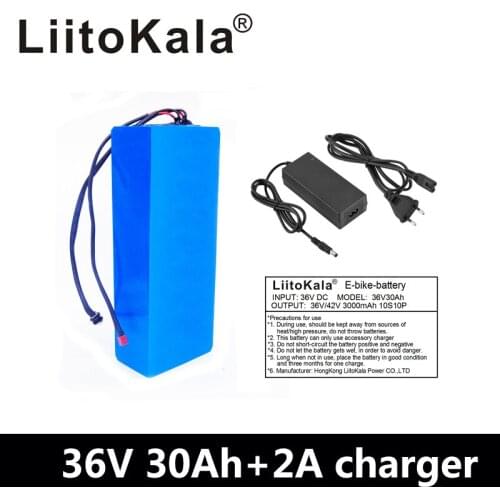 LiitoKala 36V 30AH lithium battery 36v 30ah battery for electric bicycle use 18650 battery cell with 20A BMS+42V Charger