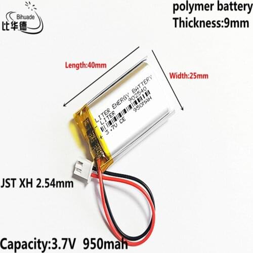 10pcs 3.7V 950MAH 902540 JST XH 2.54mm Lithium Polymer LiPo Rechargeable Battery For Mp3 headphone PAD DVD bluetooth camera