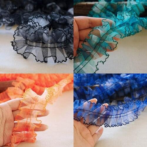 Lychee Life 2Mx5cm Wave Pleated Lace Trimming For Women Wedding Dress Gradient Color Dress Trims Diy Sewing Accessories