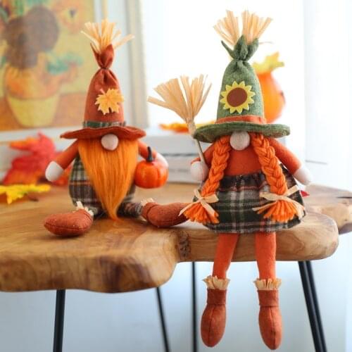 Cute Harvest Festival Maple Leaf Scarecrow Long-Legged Dwarf Doll Ornaments Gnome Spring Flowers Elf Home Farmhouse Decoration