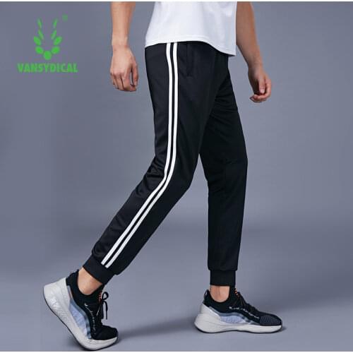 VANSYDICAL Jogging Pants Men Striped Black Track Pant Fitness Gym Running Sport Long Trouser Winter Joggers Male Polyester