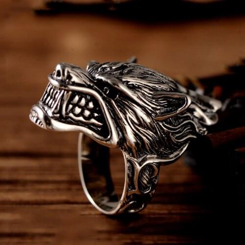 Vintage Viking Wolf Rings For Men Fashion Silver Color Stainless Steel Animal Punk Biker Ring Nordic Totem Amulet Jewelry