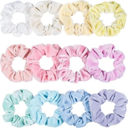 12pcs Gradient Colors Shining Velvet Hair Scrunchies Set Cute Comfortable Solid Fabric Rubber Bands Gums Hair Accessories