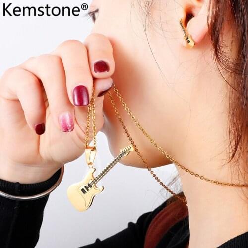 Kemstone Fashion Gold Plating Jewelry Set Guitar Stud Earrings Pendant Necklaces Jewellery Gift Set for Lady