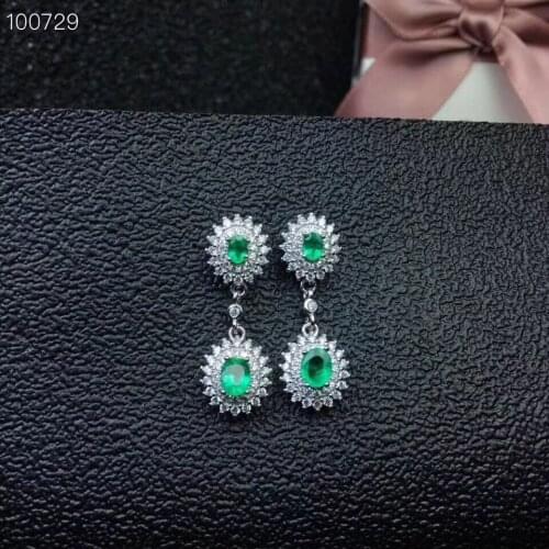 Natural emerald earring Free shipping Natural real emerald 925 sterling silver