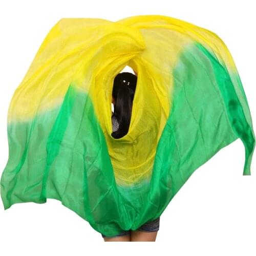2018 New 100% Silk Belly Dance Veil Belly Dance Scarf Silk Veils Practice Stage Performance 250 / 270*114 cm Green+Yellow Colors