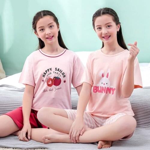New Teens Clothes Children Clothing Set Big Girls Pajamas Sets Boys Cotton Sleepwear Short Sleeve Pyjamas Kids Home Clothes4-18Y