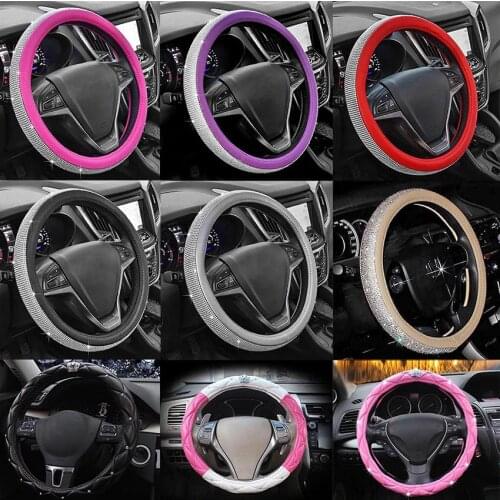 New Bling Bling Full Sparkly Rhinestone Universal Leather car Steering Wheel Cover for women Car Styling Interior Accessories