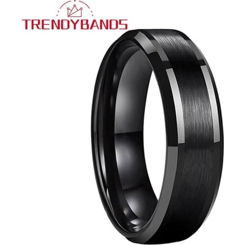 Men Women Wedding Ring Tungsten Carbide Ring With Bevel Edges Polished Brushed 6MM Comfort Fit