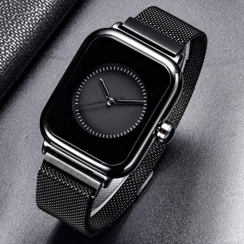 Creative Square Watch Women Men Unique Simple Quartz Wrist Watches Magnet Magetic Steel Strap Bracelet Female Clock Reloj mujer