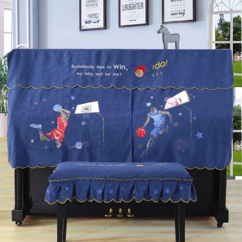 Half and Full Piano Cover with Stool Cover Style Contains Cartoon Blue Space Basketball Slam Dunk Dust-Proof Piano Covers