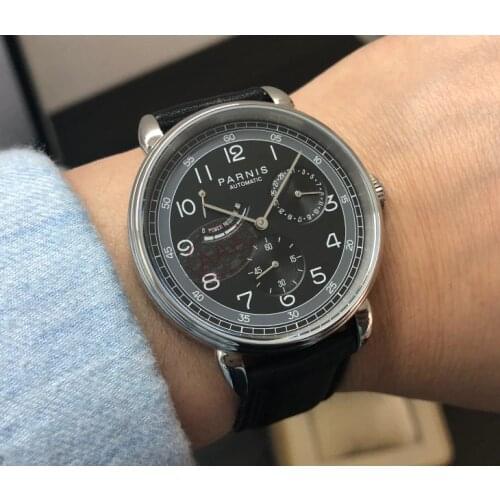 Sapphire crystal NEW PARNIS 42mm Automatic Self-Wind movement power reserve mens watch Auto Date mens watch PA181-PP8