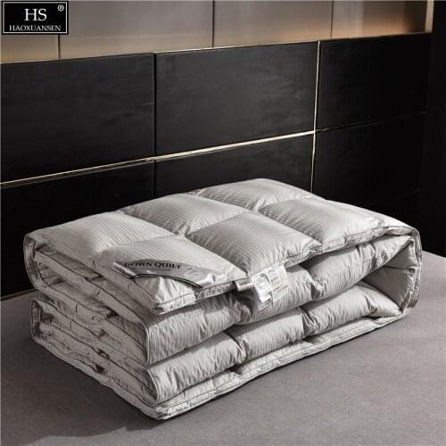 Grey Satin Cotton Stripe Goose Down Quilt Comforter Filling Power 800 Combed Cotton Duvet Quilt OEKO-TEX Certified Warm Winter